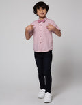 Little M Short Sleeve Kemeja Texture Slub Yarndyed 100% Cotton