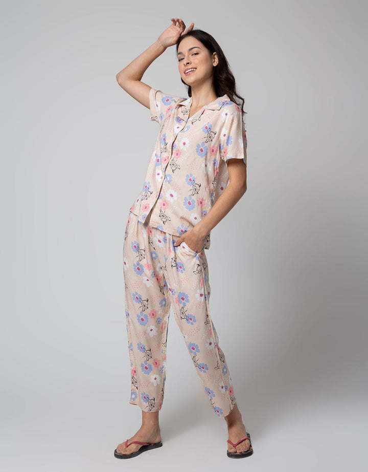 Disney Short Sleeve Pyjama Capri Bambi Bloom Rayon