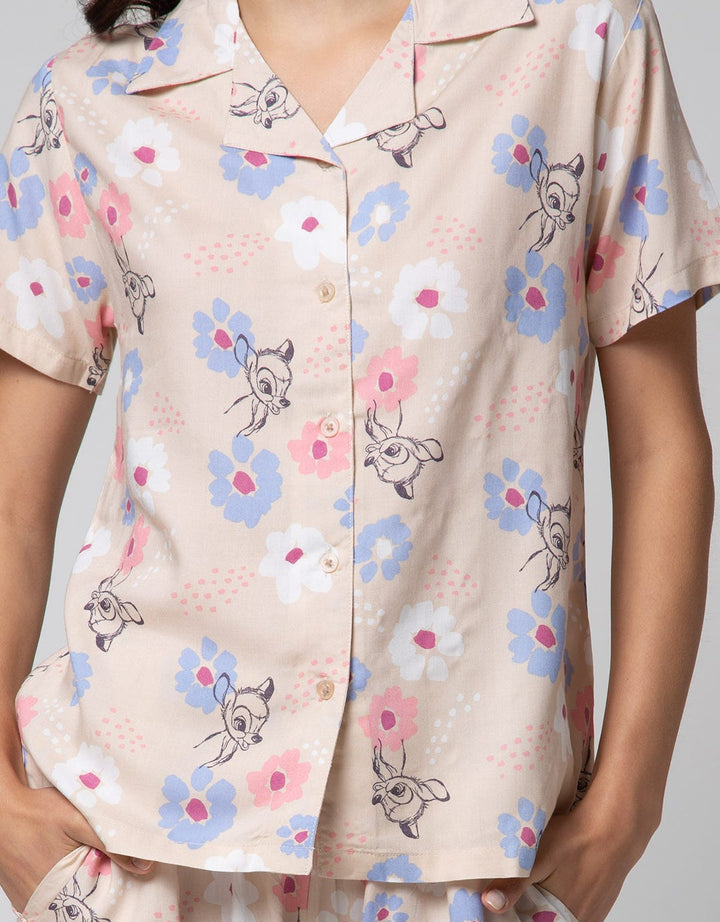 Disney Short Sleeve Pyjama Capri Bambi Bloom Rayon
