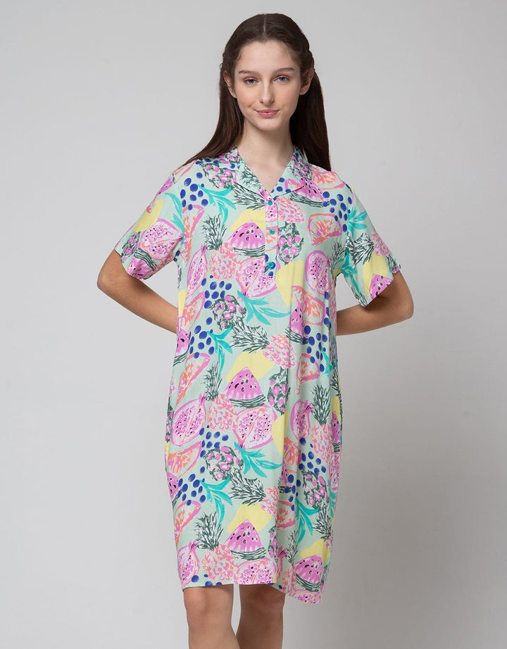 Nevada Short Sleeve Midi Dress Tropical Fruits
