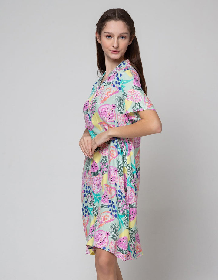 Nevada Short Sleeve Midi Dress Tropical Fruits