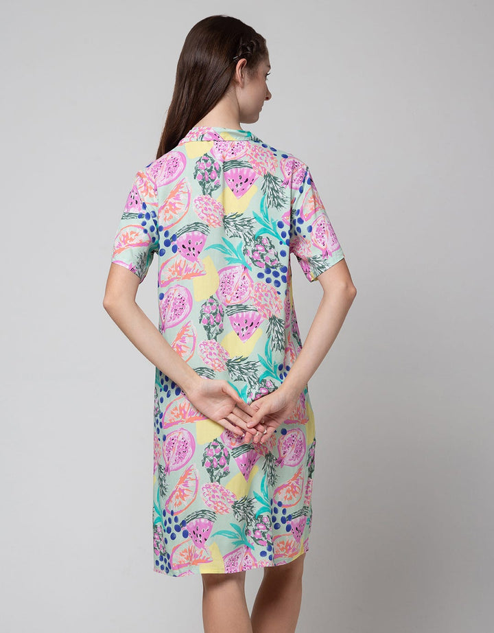 Nevada Short Sleeve Midi Dress Tropical Fruits