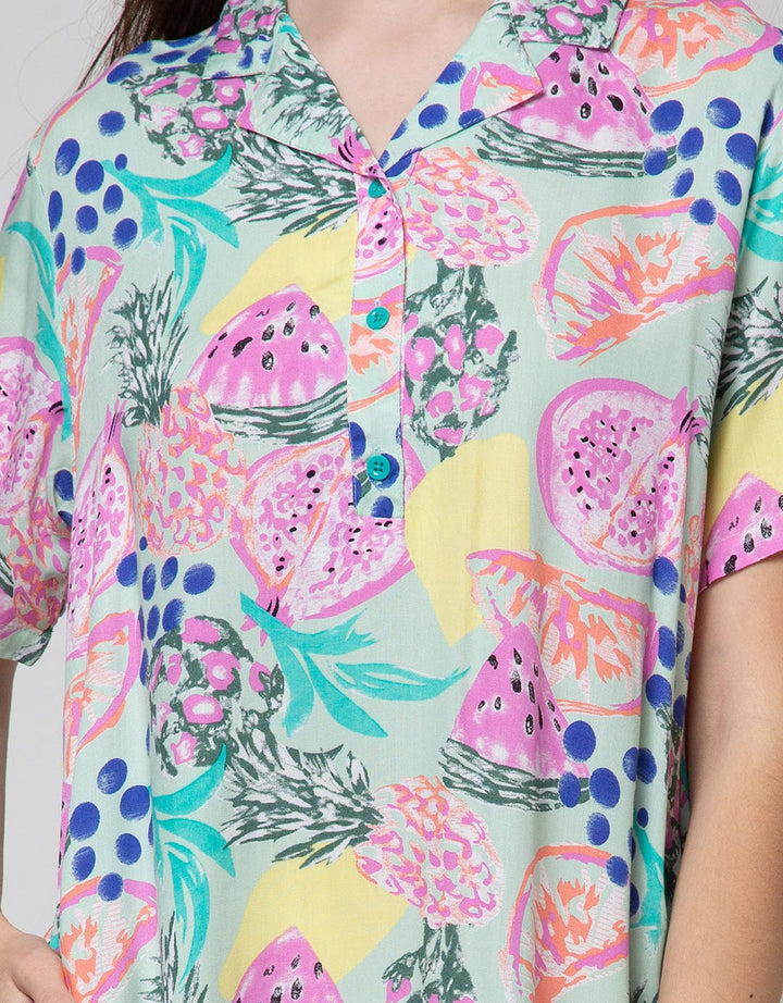 Nevada Short Sleeve Midi Dress Tropical Fruits