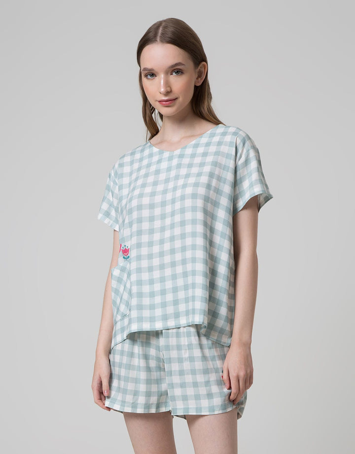 Nevada Short Sleeve Pyjama Shorts Pastel Checkered