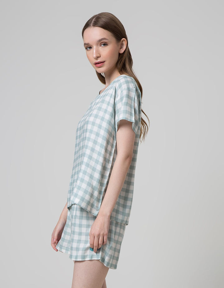 Nevada Short Sleeve Pyjama Shorts Pastel Checkered