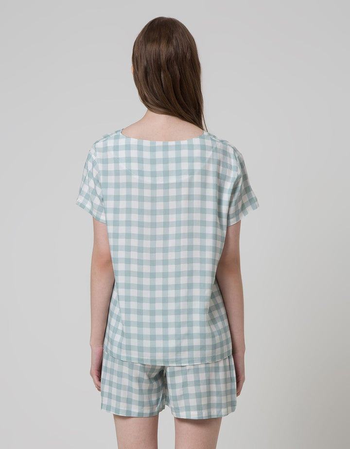 Nevada Short Sleeve Pyjama Shorts Pastel Checkered