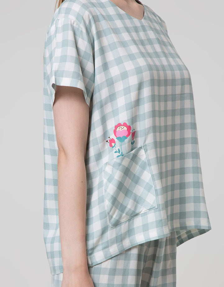 Nevada Short Sleeve Pyjama Shorts Pastel Checkered
