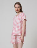 Nevada Short Sleeve Pyjama Shorts Pastel Checkered