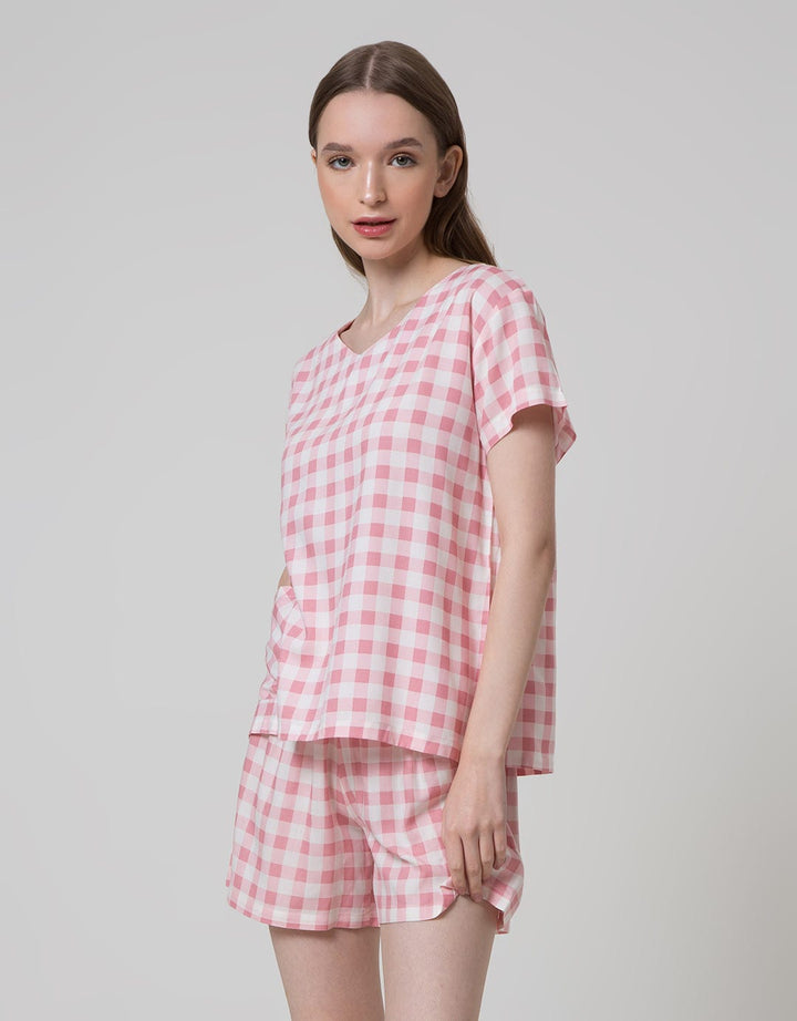 Nevada Short Sleeve Pyjama Shorts Pastel Checkered