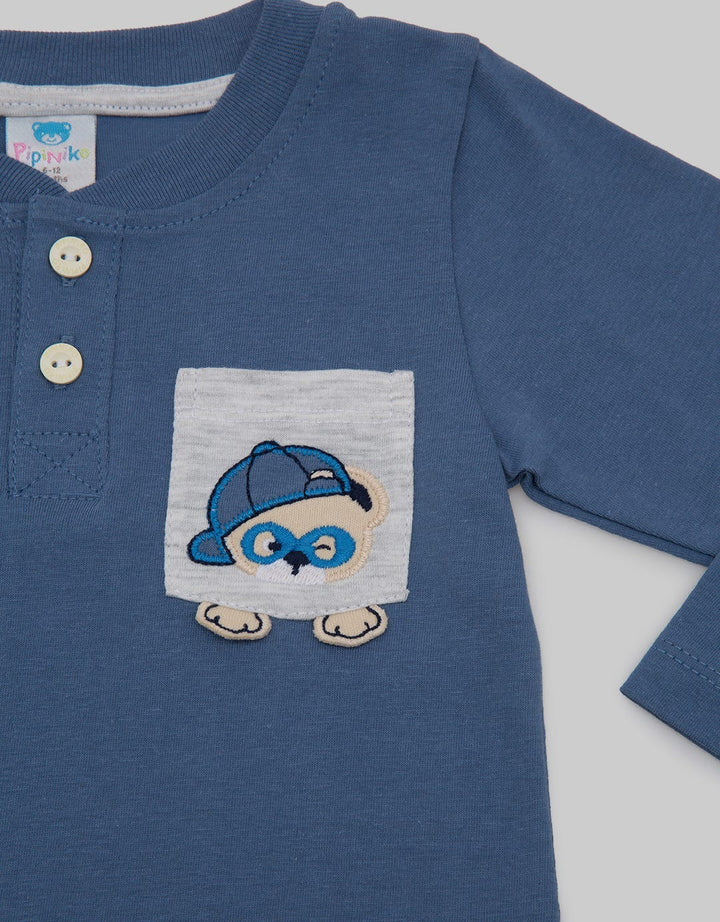 Pipiniko Long Sleeve T-Shirt Henley Bear Bola