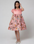 Kidz Too Short Sleeve Midi Dress Print Floral Ribbon Squirrel Skirt