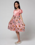 Kidz Too Short Sleeve Midi Dress Print Floral Ribbon Squirrel Skirt