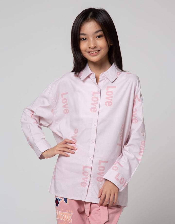 Nevada Full Print Love Print Kemeja Anak Perempuan