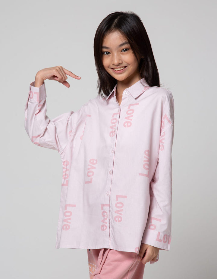 Nevada Full Print Love Print Kemeja Anak Perempuan