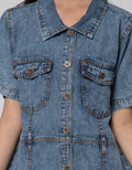 Nevada Short Sleeve Midi Dress Denim With Pocket