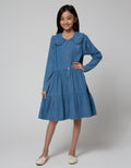 Nevada Long Sleeve Midi Dress Denim Skirt Geber