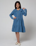 Nevada Long Sleeve Midi Dress Denim Skirt Geber