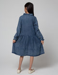 Nevada Long Sleeve Midi Dress Denim With Zip Rok Flare