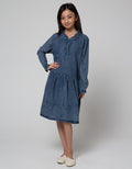 Nevada Long Sleeve Midi Dress Denim With Zip Rok Flare