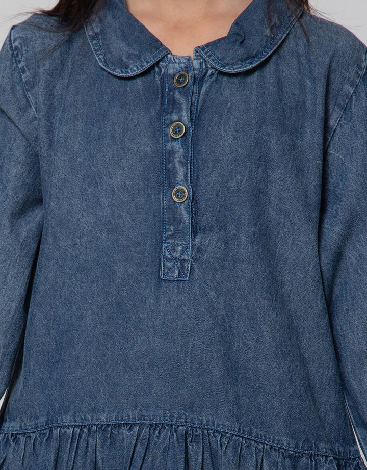 Nevada Long Sleeve Midi Dress Denim With Zip Rok Flare