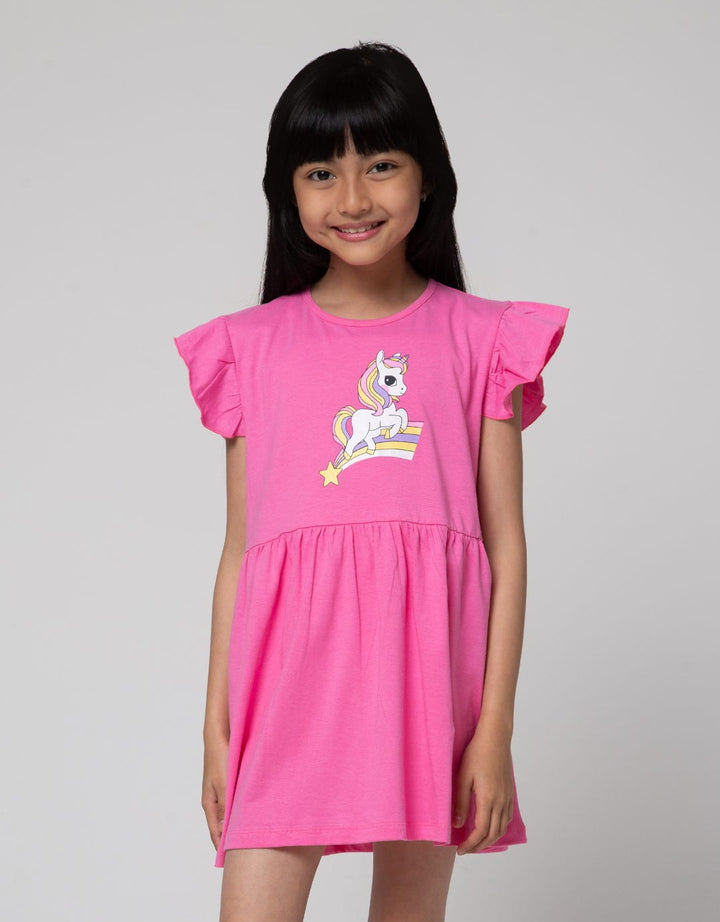 Little M Short Sleeve Midi Dress Daily Unicorn