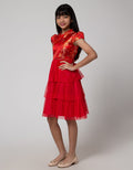 Sweet Miss Short Sleeve Midi Dress Cny Cheongsam Brokat Body Rok Tile