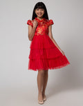 Sweet Miss Short Sleeve Midi Dress Cny Cheongsam Brokat Body Rok Tile