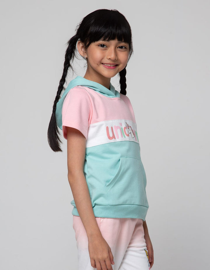 Little M Short Sleeve T-Shirt Hoody Kantong Kanguru Unicorn