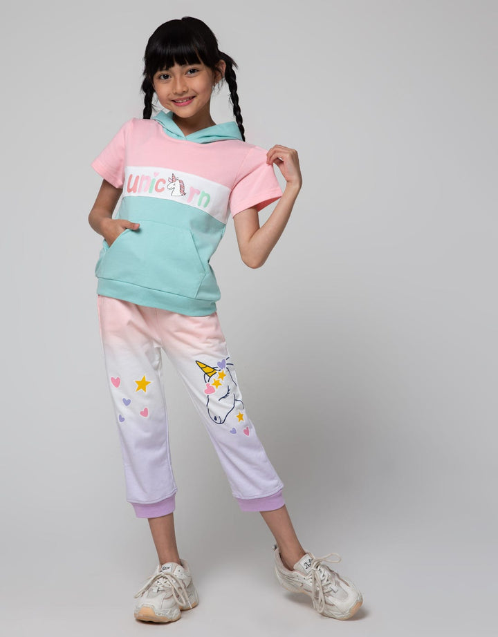 Little M Short Sleeve T-Shirt Hoody Kantong Kanguru Unicorn