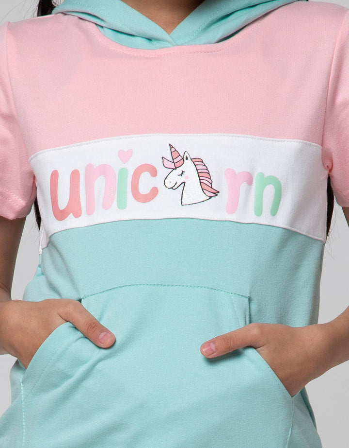 Little M Short Sleeve T-Shirt Hoody Kantong Kanguru Unicorn