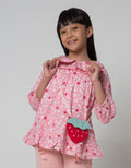 Little M Long Sleeve Blouse Woven Kerah Full Print Stroberi