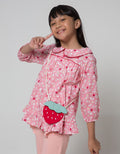 Little M Long Sleeve Blouse Woven Kerah Full Print Stroberi