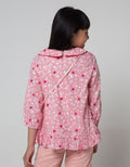 Little M Long Sleeve Blouse Woven Kerah Full Print Stroberi