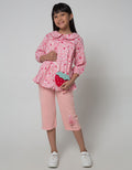 Little M Long Sleeve Blouse Woven Kerah Full Print Stroberi