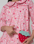Little M Long Sleeve Blouse Woven Kerah Full Print Stroberi