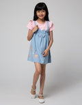 Little M Short Sleeve Midi Dress Overall Chambray Flower
