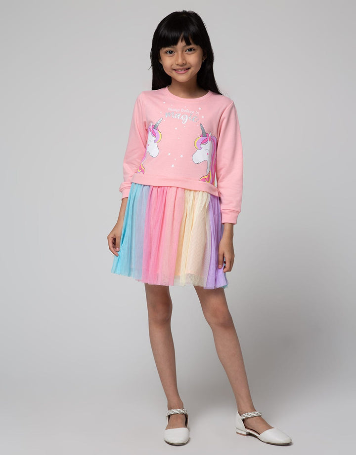 Little M Long Sleeve Midi Dress Tile Fantasy Land Unicorn