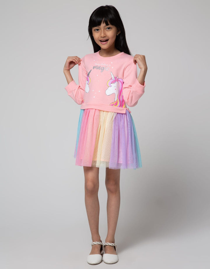 Little M Long Sleeve Midi Dress Tile Fantasy Land Unicorn