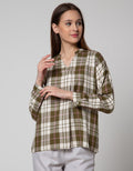 Connexion Long Sleeve Blouse Ryn Yd Check Hai Neck Skipper