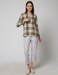 Connexion Long Sleeve Blouse Ryn Yd Check Hai Neck Skipper