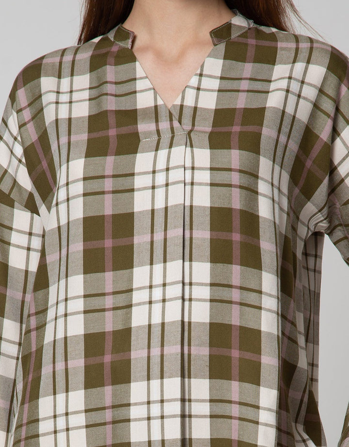Connexion Long Sleeve Blouse Ryn Yd Check Hai Neck Skipper