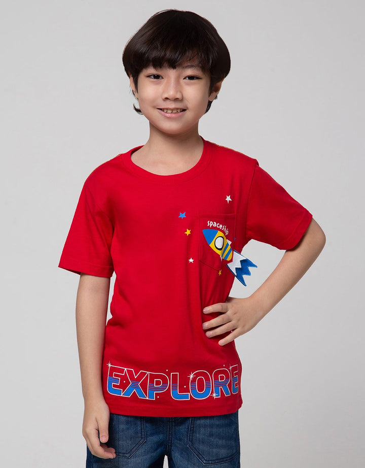 Little M Short Sleeve T-Shirt Aplikasi Explorer Aplikasi Kantong