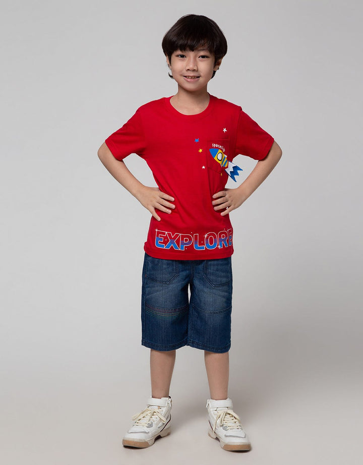 Little M Short Sleeve T-Shirt Aplikasi Explorer Aplikasi Kantong