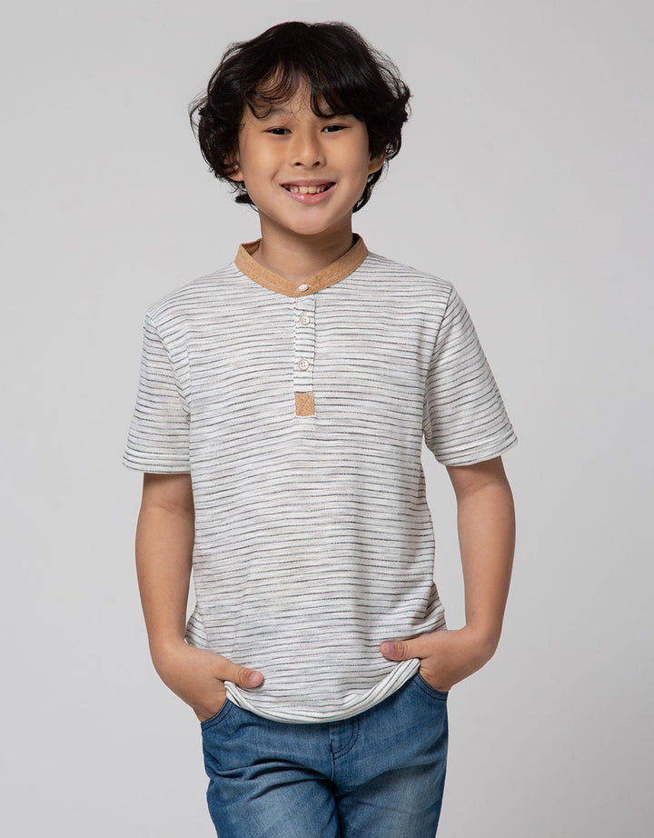 Little M Short Sleeve T-Shirt Salur Yd Henley Kombinasi Kulit