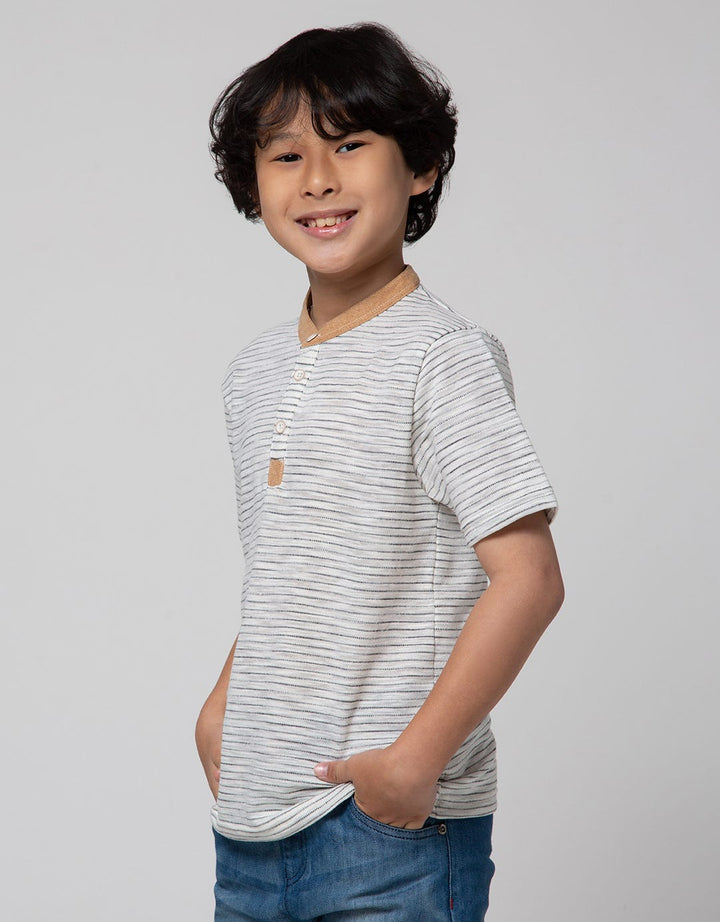 Little M Short Sleeve T-Shirt Salur Yd Henley Kombinasi Kulit