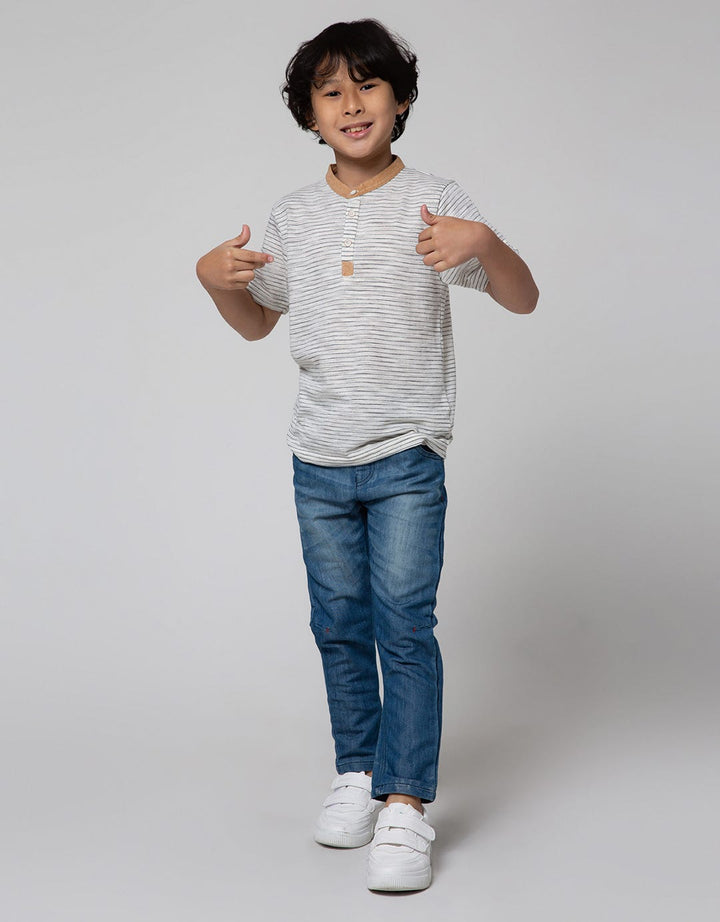 Little M Short Sleeve T-Shirt Salur Yd Henley Kombinasi Kulit