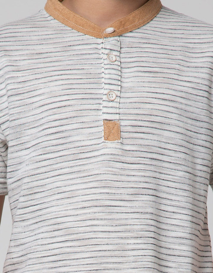 Little M Short Sleeve T-Shirt Salur Yd Henley Kombinasi Kulit