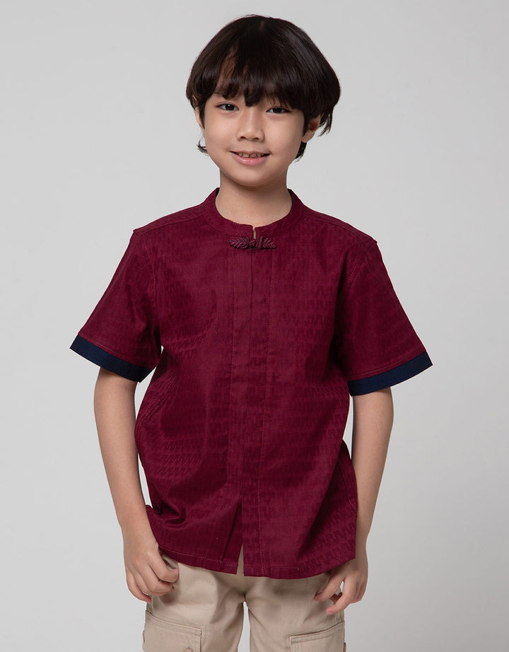Little M Seasonal Short Sleeve Shirt Qipao Dobby