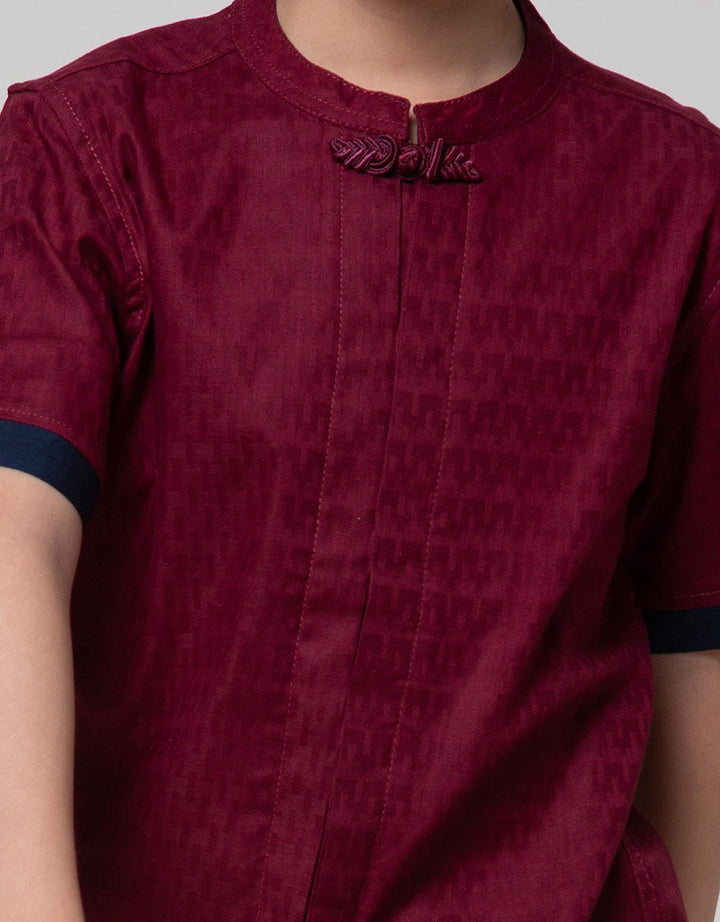 Little M Seasonal Short Sleeve Shirt Qipao Dobby