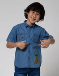 Little M Short Sleeve Shirt Denim Bordir Dino